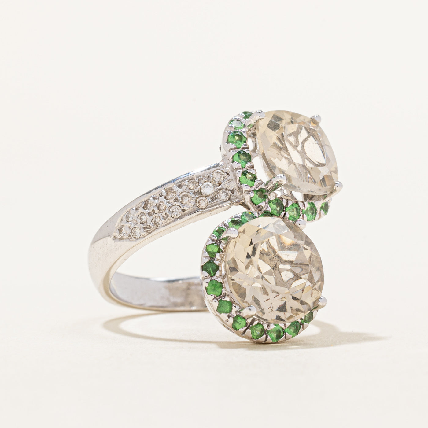 Quartz & Tsavorite Bypass Ring | 5.89ctw | SZ 8 |