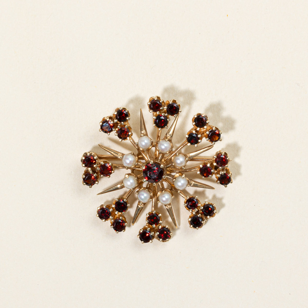 Peals Garnet Brooch and pendent Garnet, Diamond, & Pearl Gold Pendant / Brooch | JewelryShuk main image 4