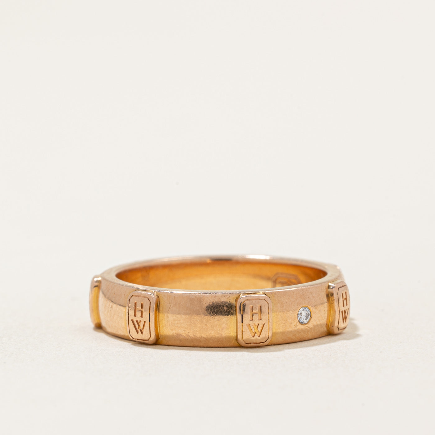 'Harry Winston' HW Logo Rose Gold Single Diamond Ring | 0.01ct | SZ 7 |