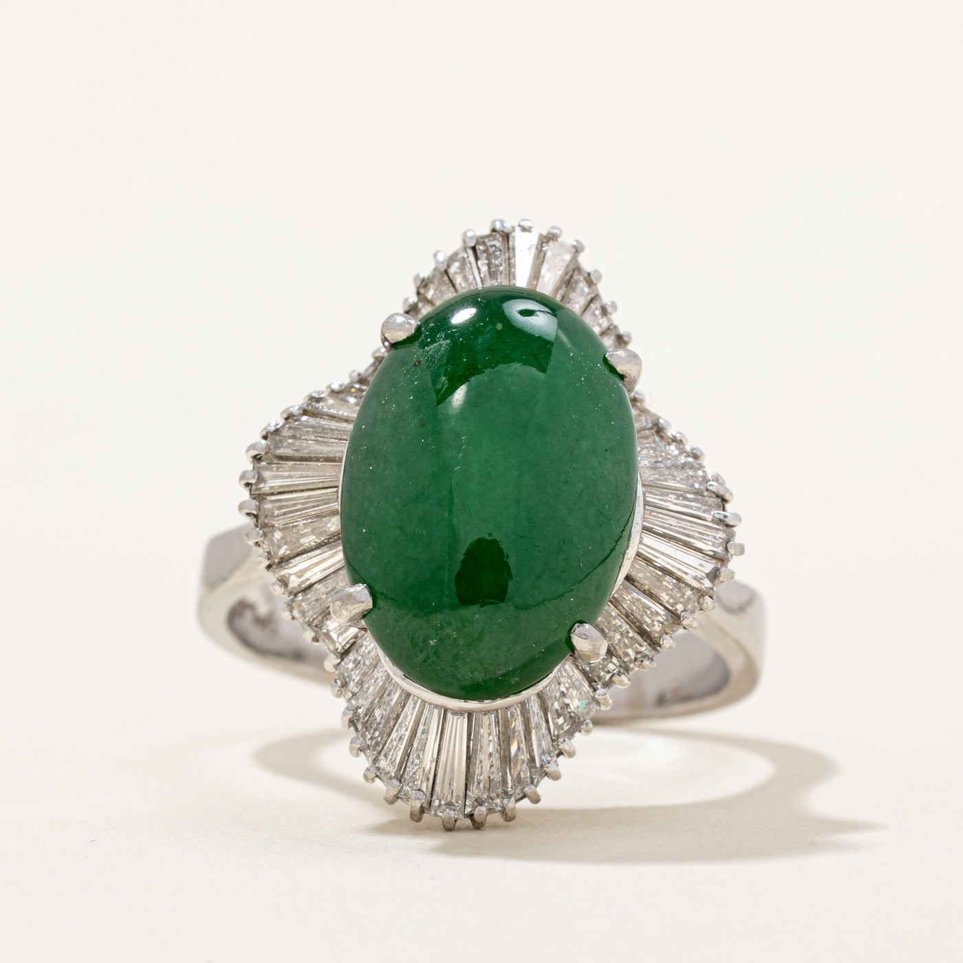 Nephrite Jade & Diamond Halo Cocktail Ring | 7.00ct, 1.30ctw | SZ 9.25 |