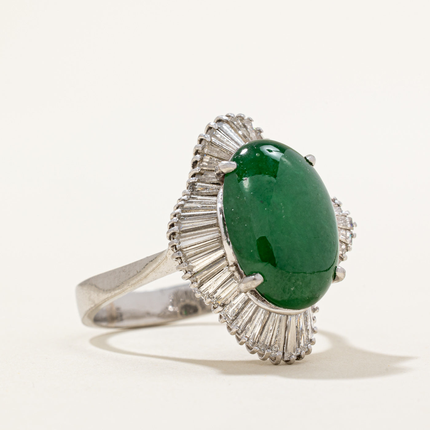 Nephrite Jade & Diamond Halo Cocktail Ring | 7.00ct, 1.30ctw | SZ 9.25 |