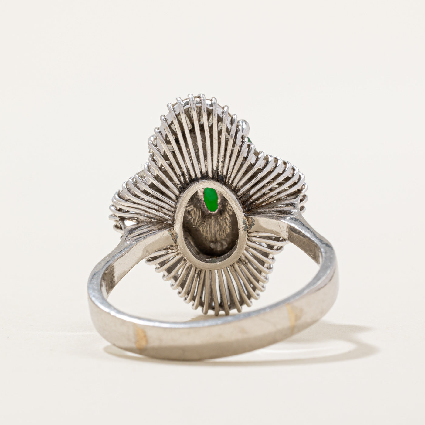Nephrite Jade & Diamond Halo Cocktail Ring | 7.00ct, 1.30ctw | SZ 9.25 |