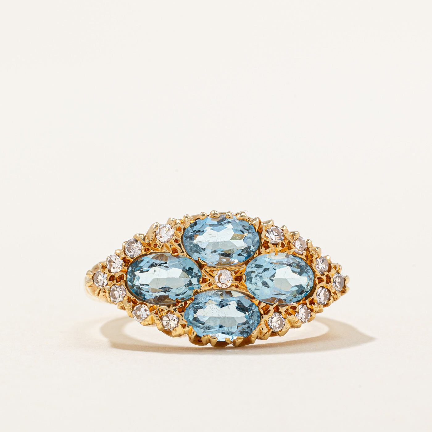 1971 London Aquamarine & Diamond Cocktail Ring | 1.40ctw, 0.22ctw | SZ 7.5 |