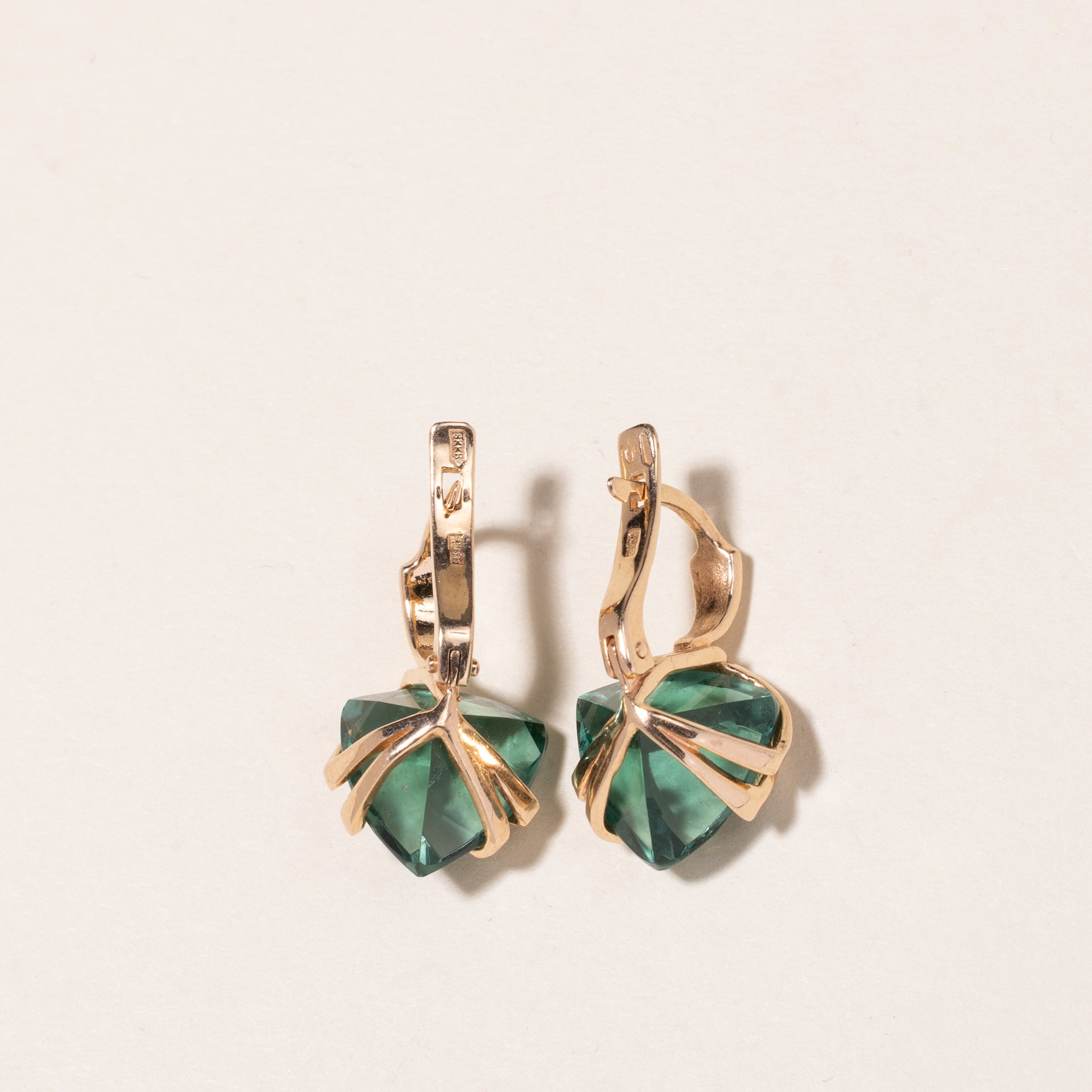 Boucles d'oreilles pendantes en or jaune 14 carats et prasiolites | 11,37 ct au total |