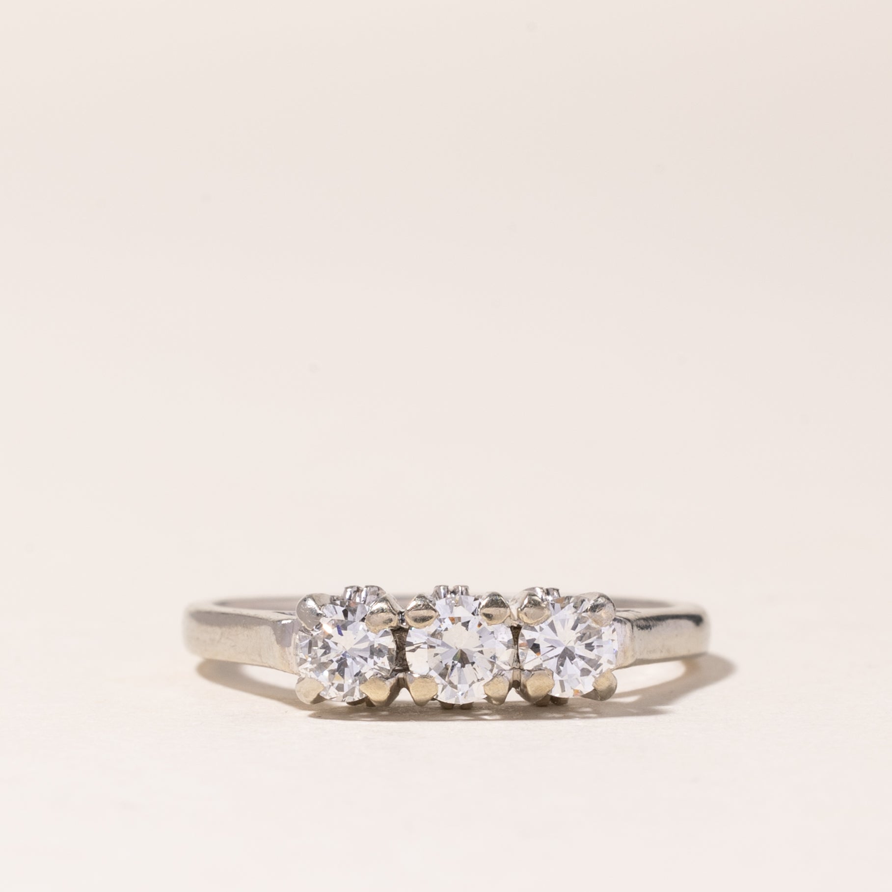 18K White Gold Three Stone Diamond Ring | 0.57ctw | SZ 7.5 |