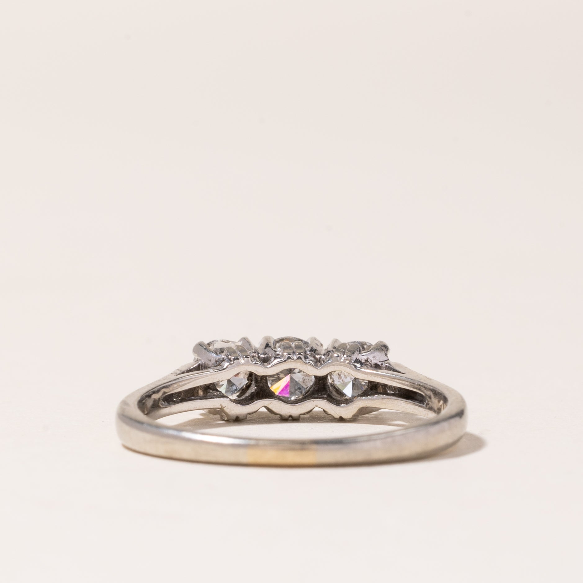 18K White Gold Three Stone Diamond Ring | 0.57ctw | SZ 7.5 |