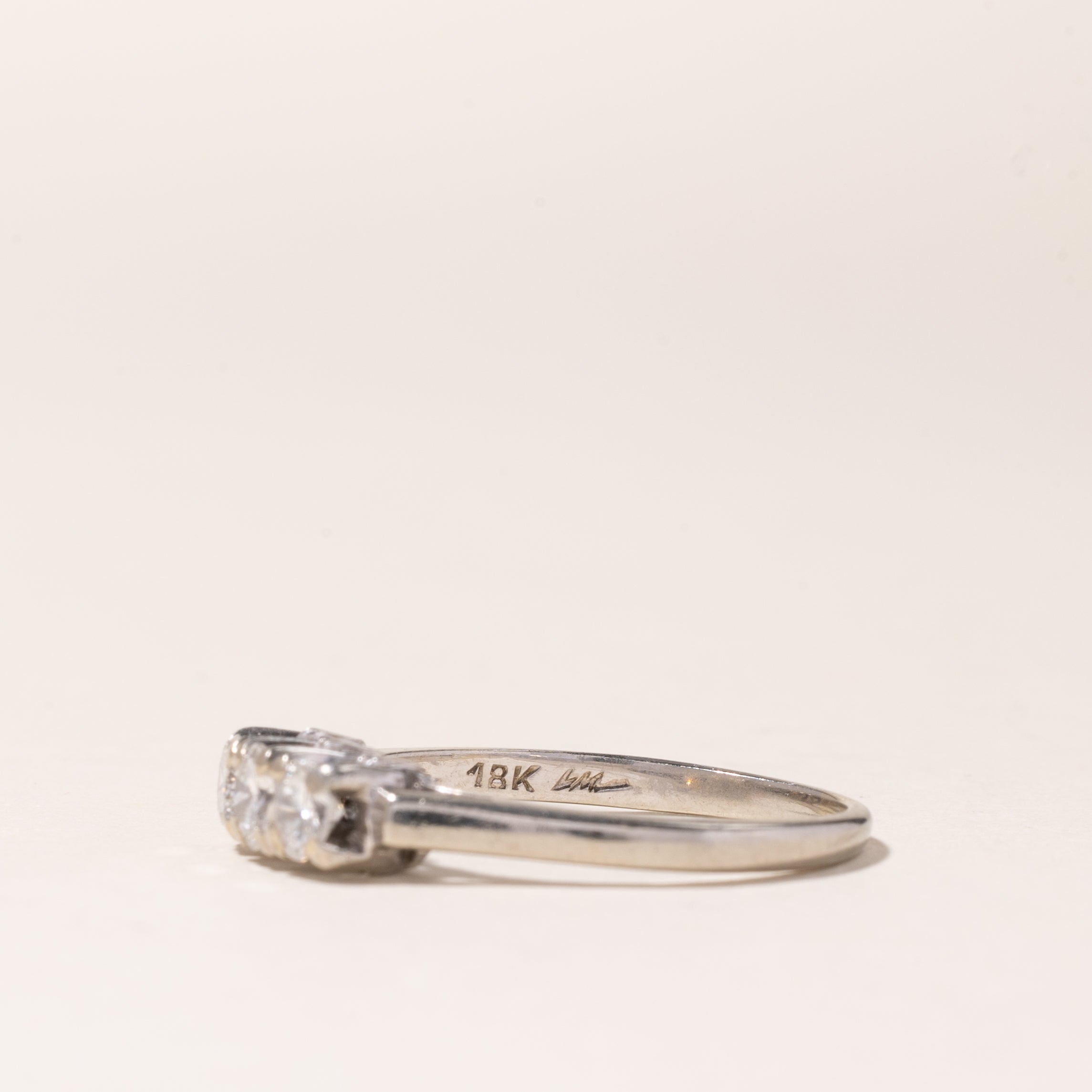 18K White Gold Three Stone Diamond Ring | 0.57ctw | SZ 7.5 |
