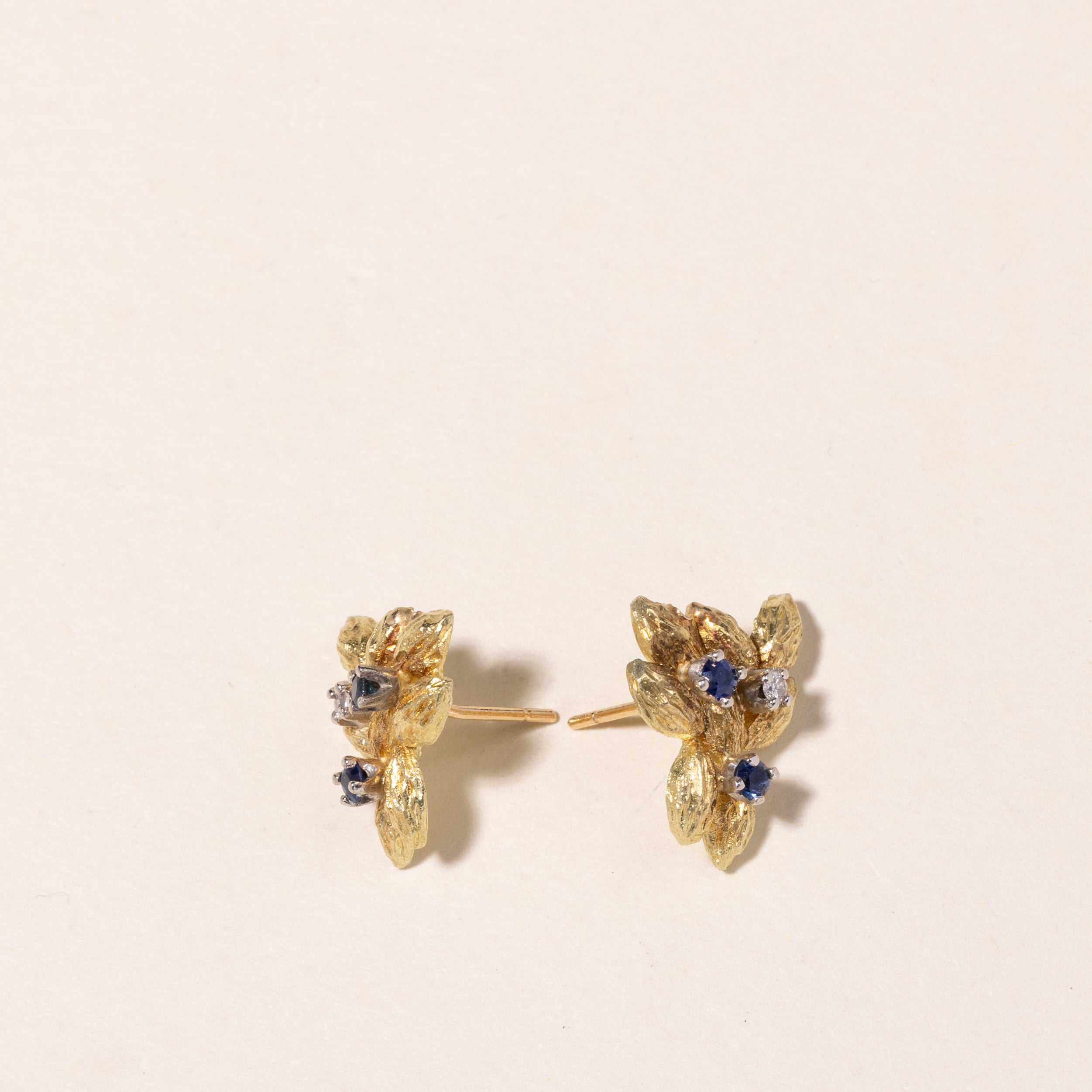 18K Yellow Gold Sapphire & Diamond Earrings | 0.21ctw, 0.06ctw |