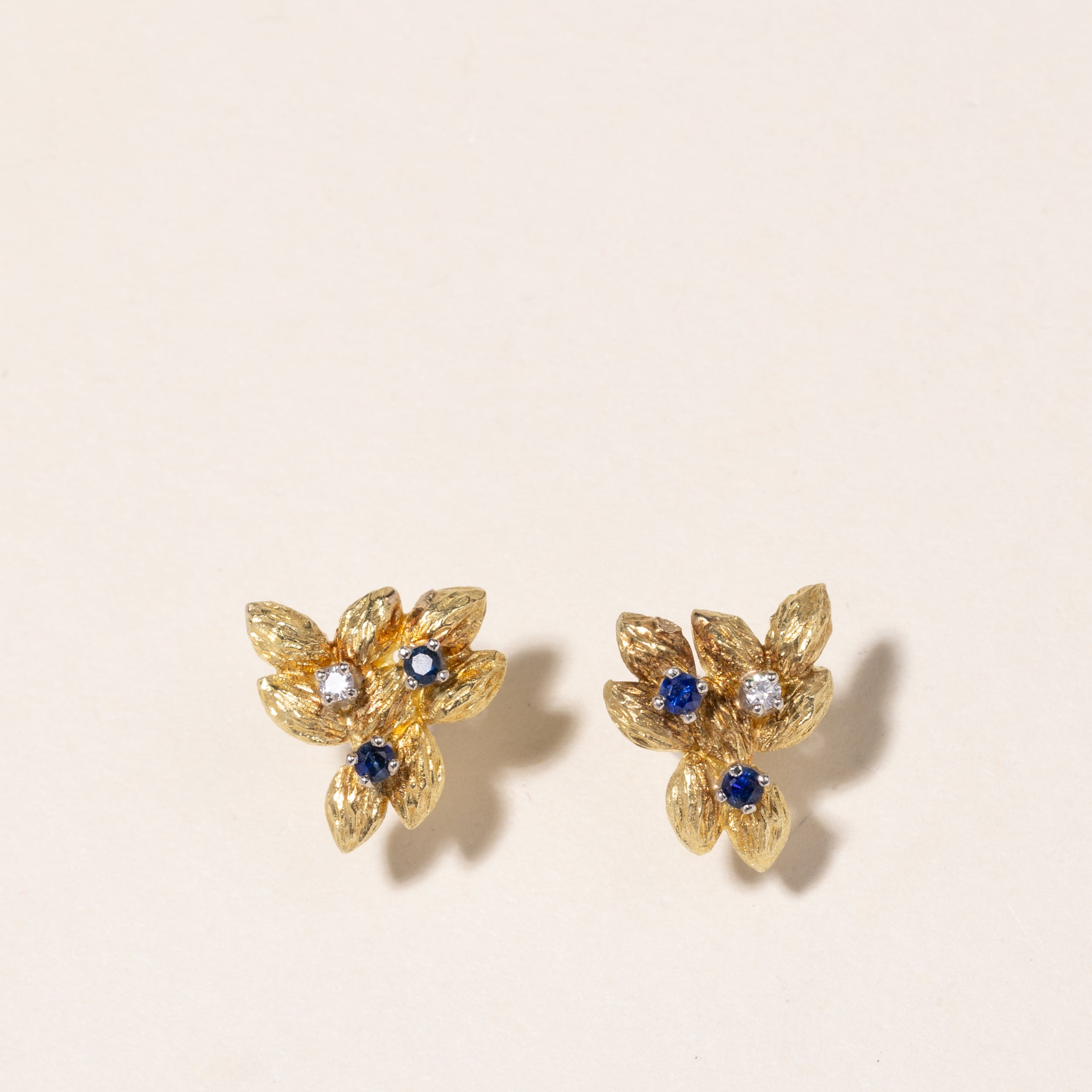 18K Yellow Gold Sapphire & Diamond Earrings | 0.21ctw, 0.06ctw |