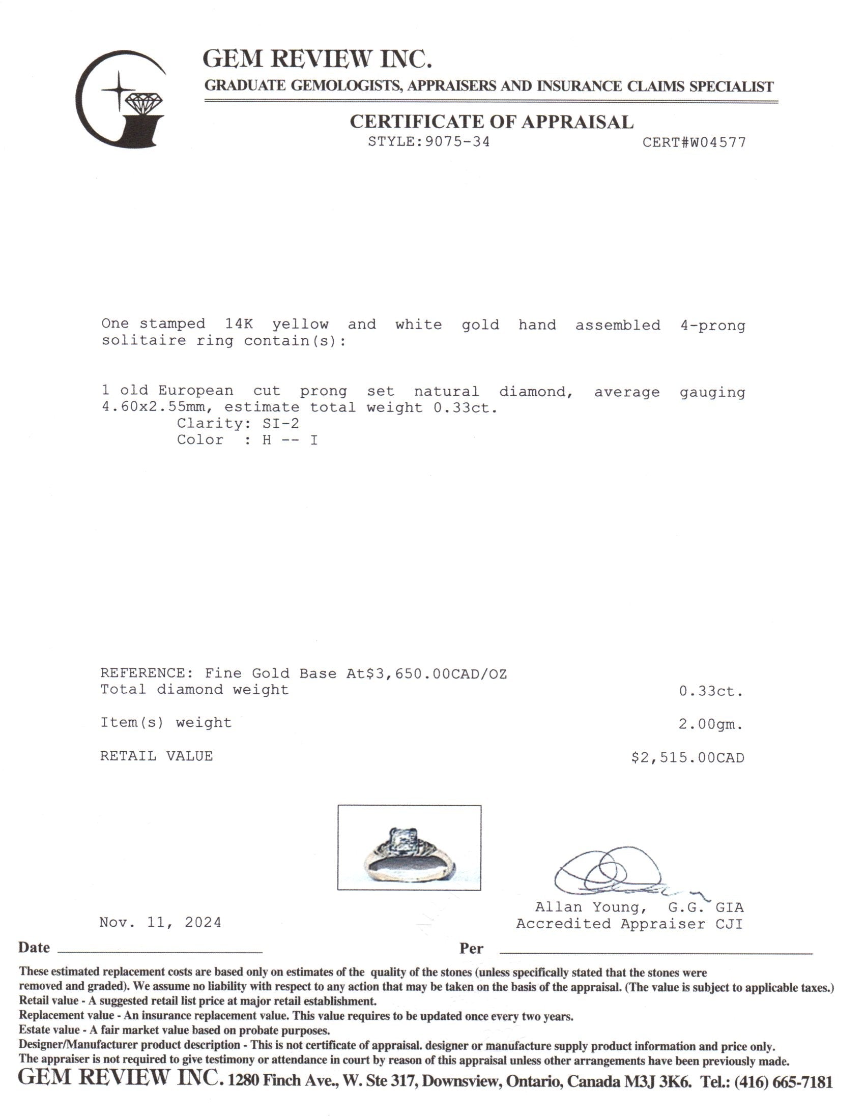 Old European Cut Diamond Ring | 0.33ctw | SZ 7 |