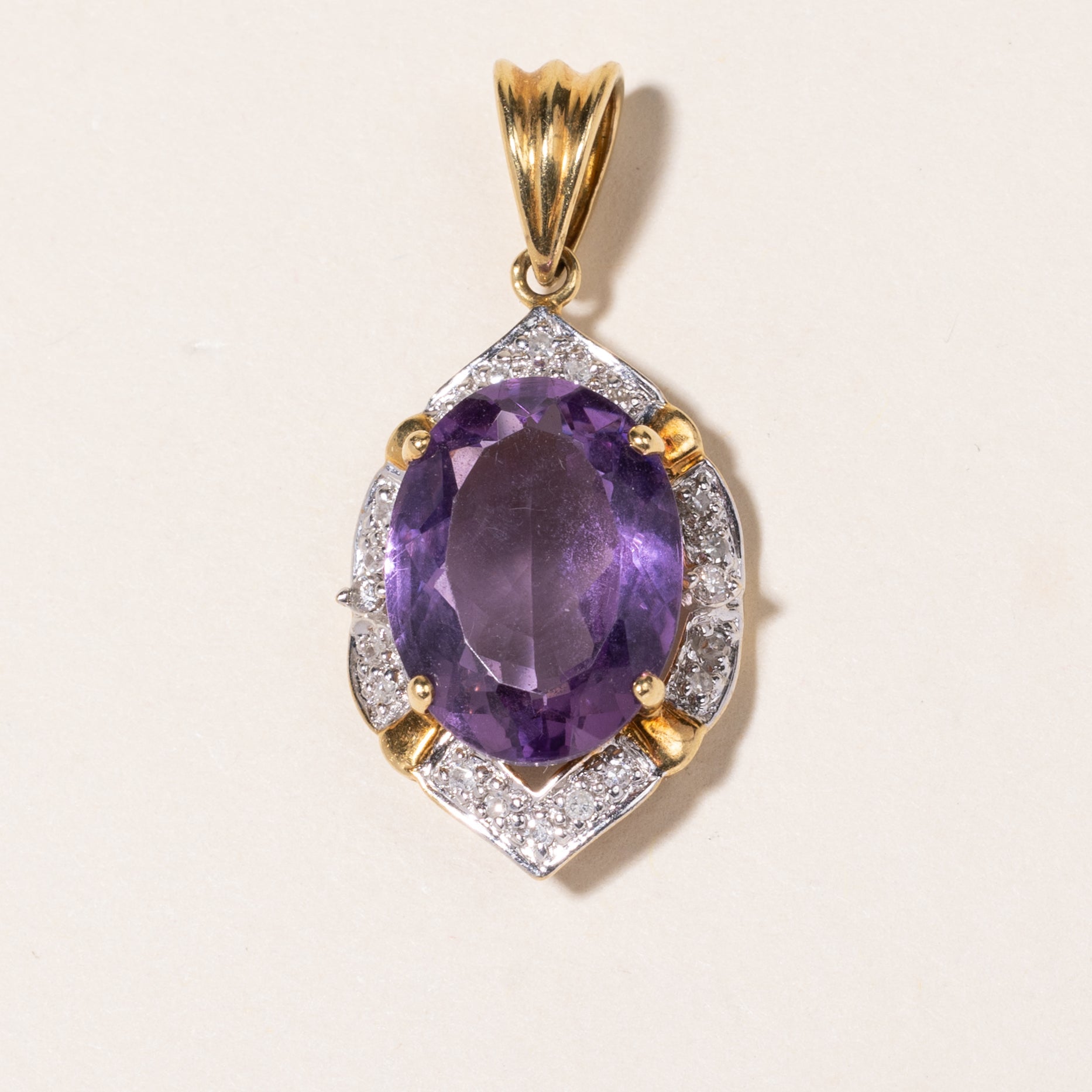 18K Yellow Gold Amethyst & Diamond Pendant | 6.04ct, 0.21ctw |