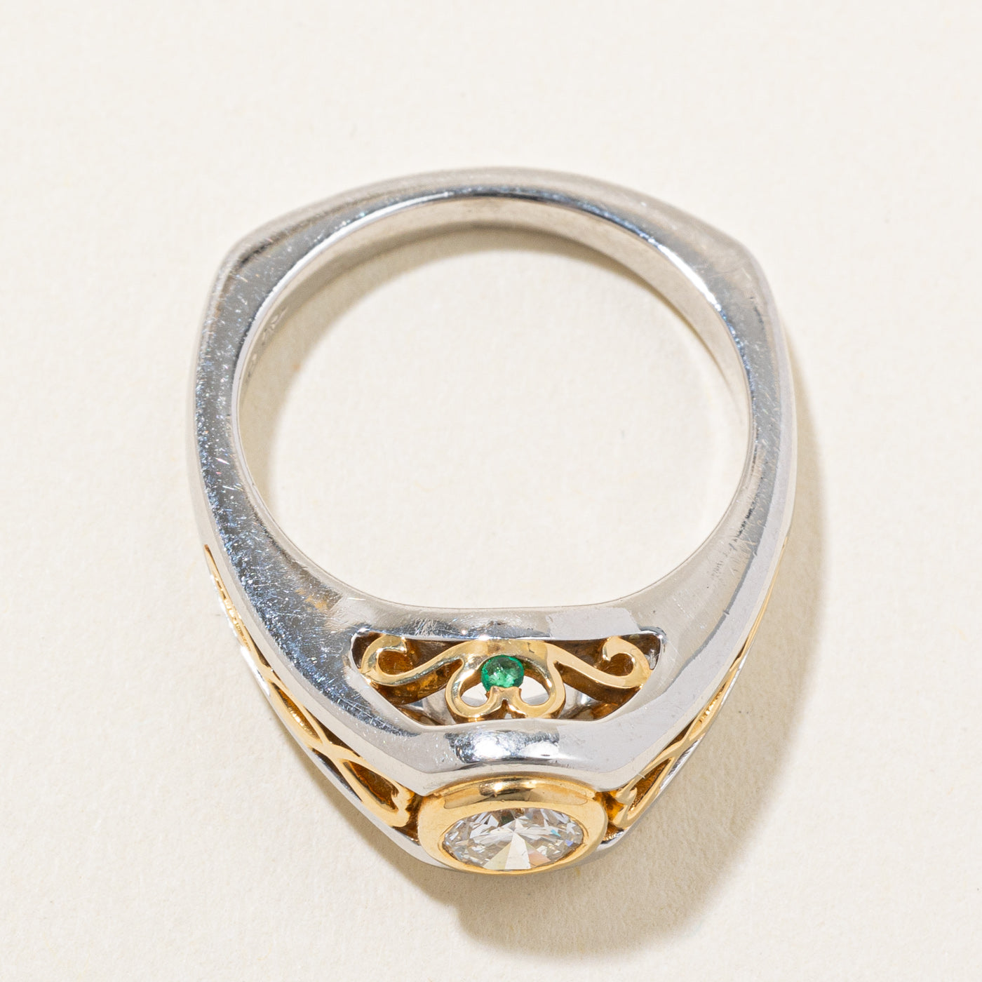 Platinum Diamond & Emerald Ring | 0.50ct, 0.02ctw | SZ 6.25 |