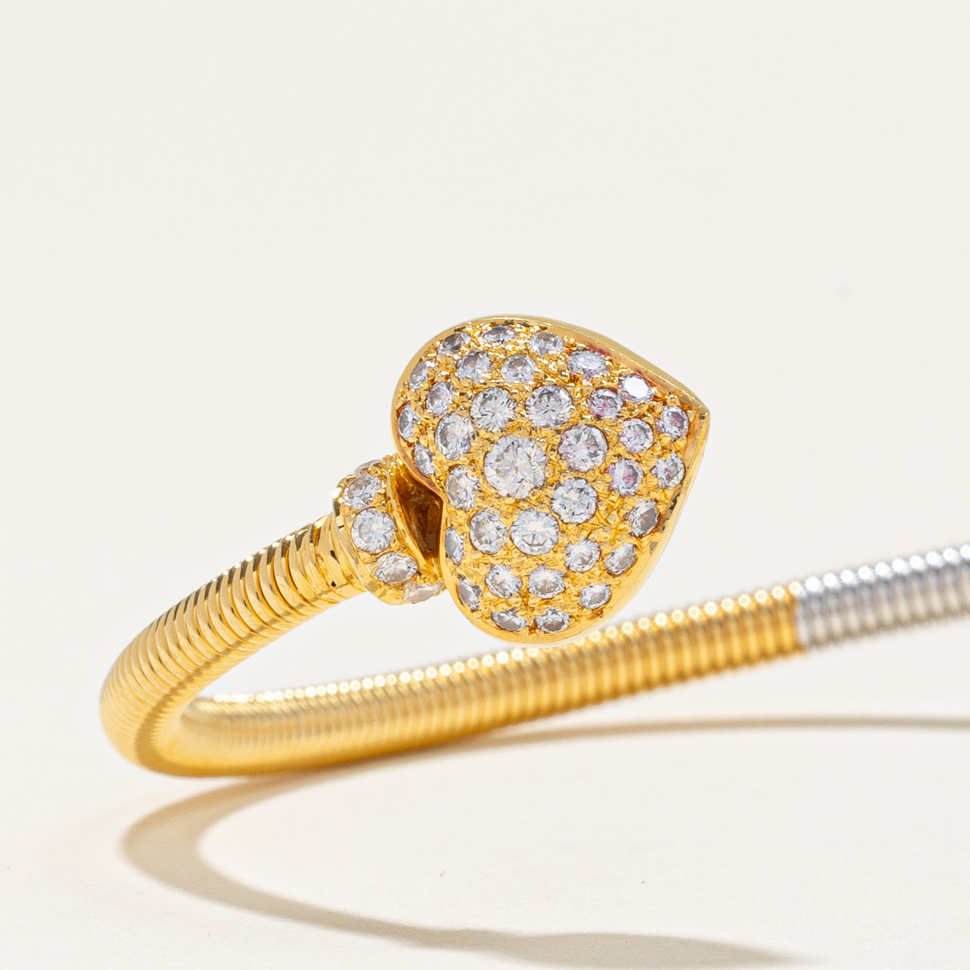 Two Tone Gold Diamond Heart Open Bracelet | 1.25ctw | 6" |