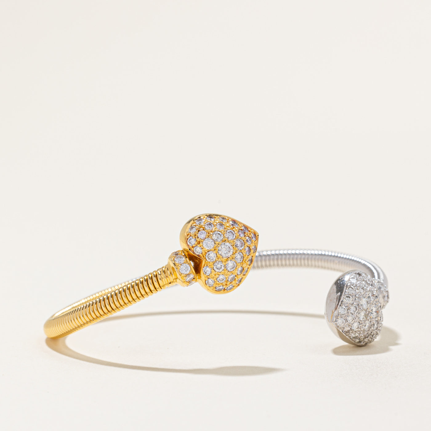 Two Tone Gold Diamond Heart Open Bracelet | 1.25ctw | 6" |