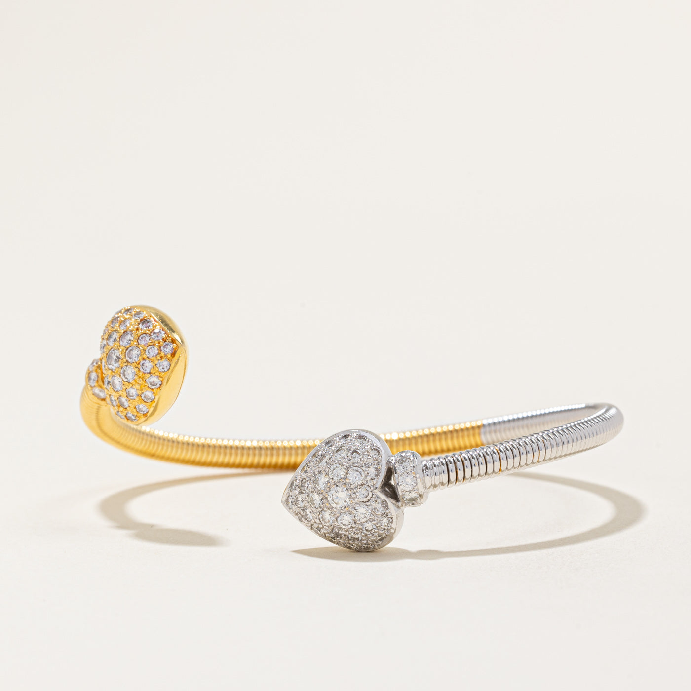 Two Tone Gold Diamond Heart Open Bracelet | 1.25ctw | 6" |