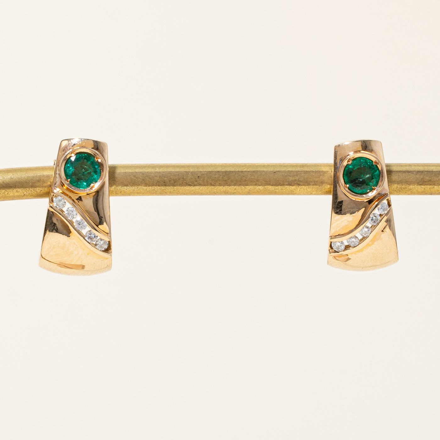 Emerald & Diamond Half Hoop Stud Earrings | 0.50ctw, 0.16ctw |