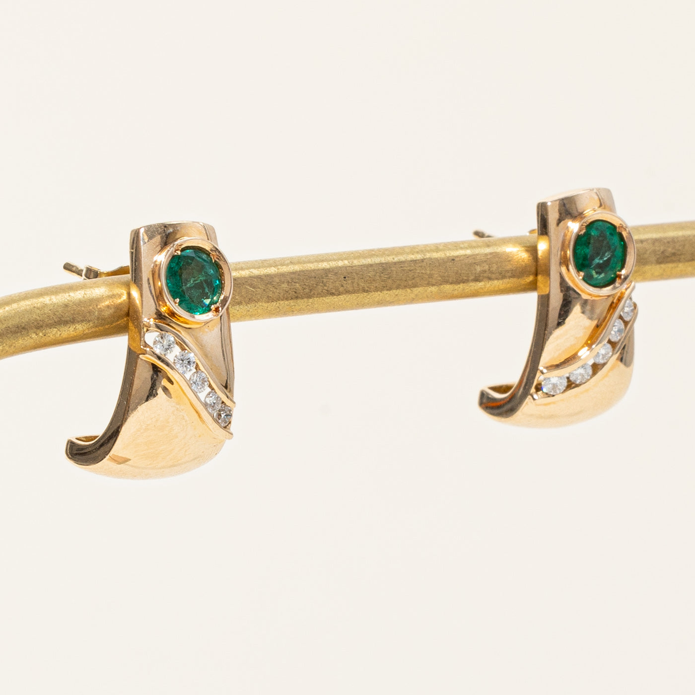 Emerald & Diamond Half Hoop Stud Earrings | 0.50ctw, 0.16ctw |