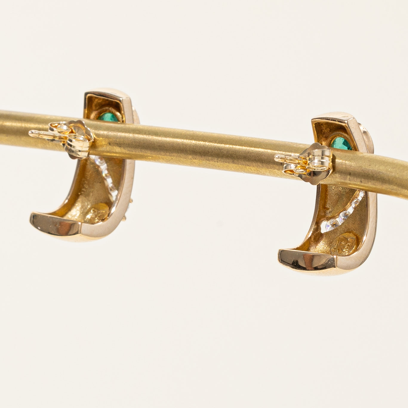 Emerald & Diamond Half Hoop Stud Earrings | 0.50ctw, 0.16ctw |