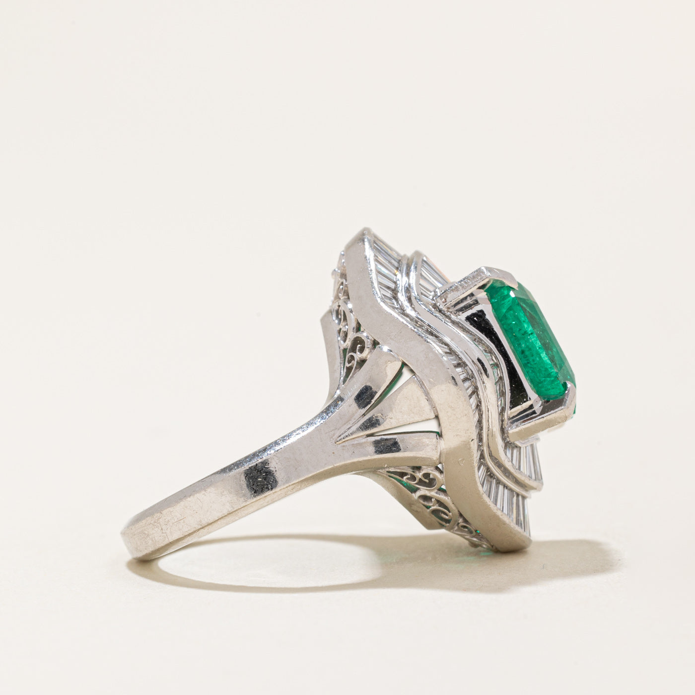 Vintage Platinum Emerald & Diamond Ballerina Ring | 4.95ct, 1.50ctw | SZ 4 |