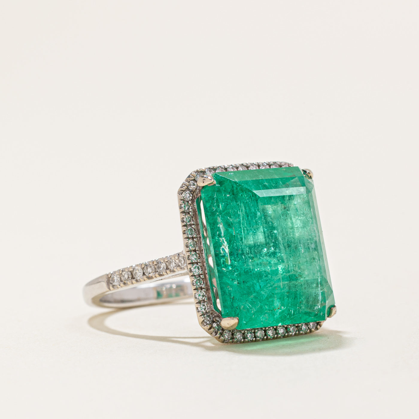 'Effy' Emerald & Diamond Halo Cocktail Ring | 12.67ct, 0.30ctw | SZ 6 |