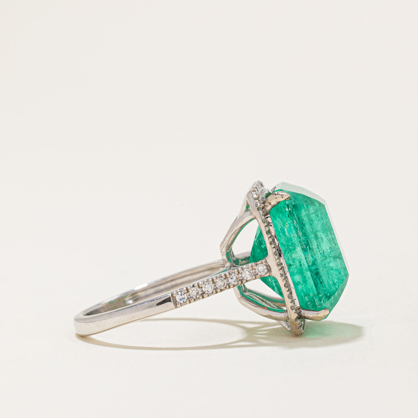 'Effy' Emerald & Diamond Halo Cocktail Ring | 12.67ct, 0.30ctw | SZ 6 |
