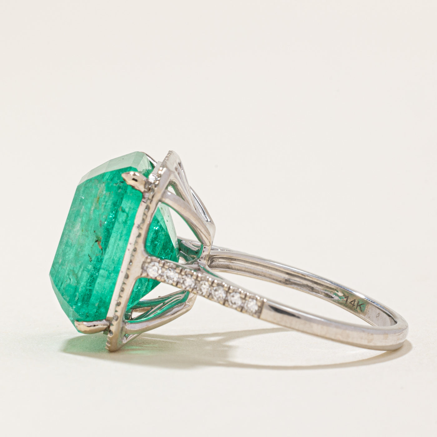'Effy' Emerald & Diamond Halo Cocktail Ring | 12.67ct, 0.30ctw | SZ 6 |