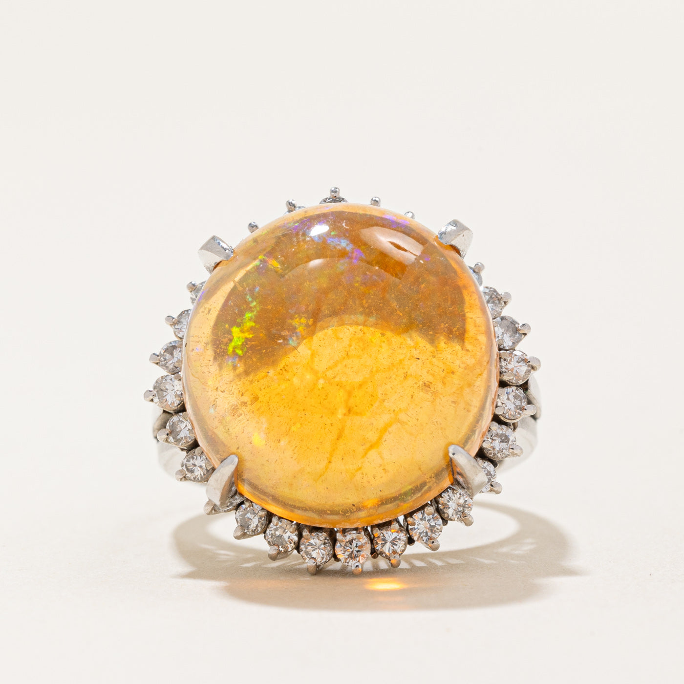 Fire Opal & Diamond Halo Cocktail Ring | 12.30ct, 0.59ctw | SZ 5.25 |