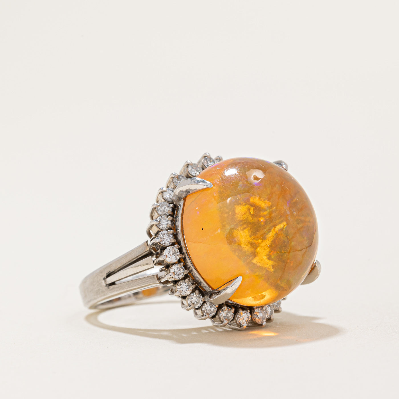 Fire Opal & Diamond Halo Cocktail Ring | 12.30ct, 0.59ctw | SZ 5.25 |