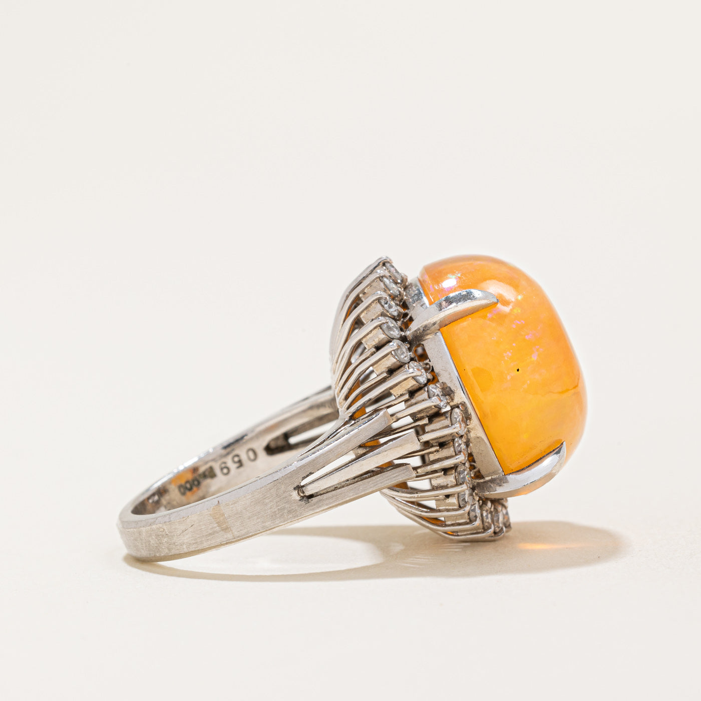 Fire Opal & Diamond Halo Cocktail Ring | 12.30ct, 0.59ctw | SZ 5.25 |