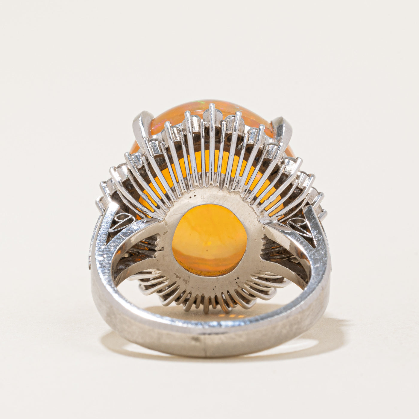 Fire Opal & Diamond Halo Cocktail Ring | 12.30ct, 0.59ctw | SZ 5.25 |