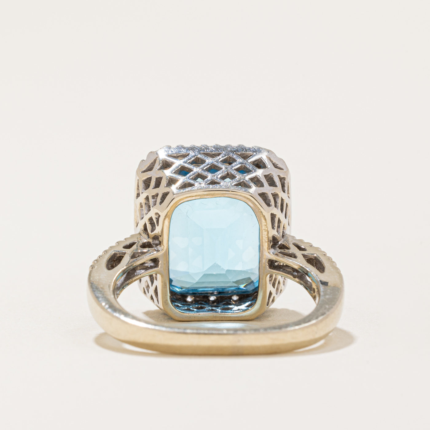 Blue Topaz & Diamond Halo Cocktail Ring | 6.50ct, 0.25ctw | SZ 5.25 |