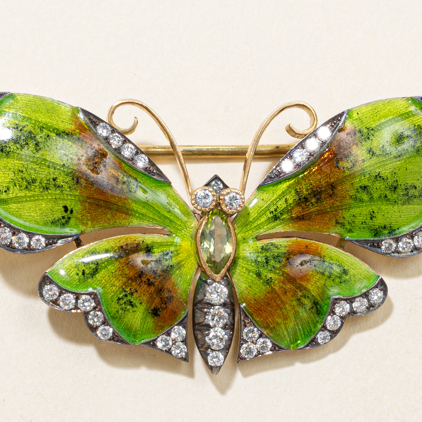Diamond & Peridot Butterfly Brooch | 0.63ctw, 0.28ct