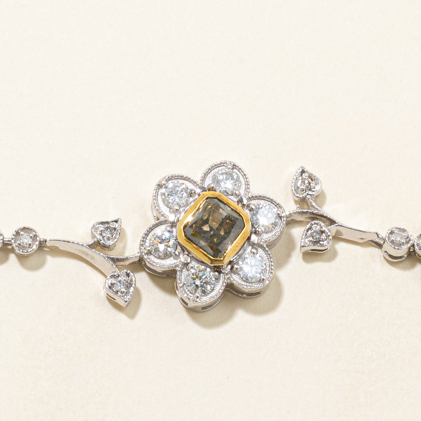 Greenish Brown & White Diamond Floral Bracelet | 1.00ct, 1.15ctw | 7.5" |
