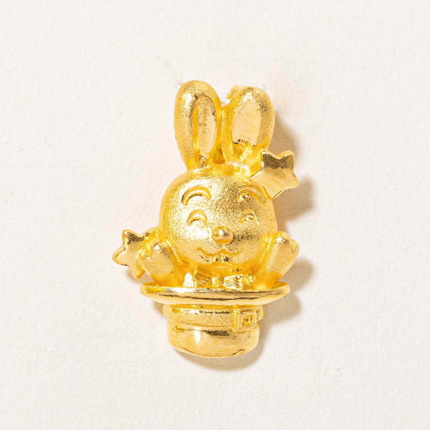 24k Yellow Gold Magician's Hat & Rabbit Pendant
