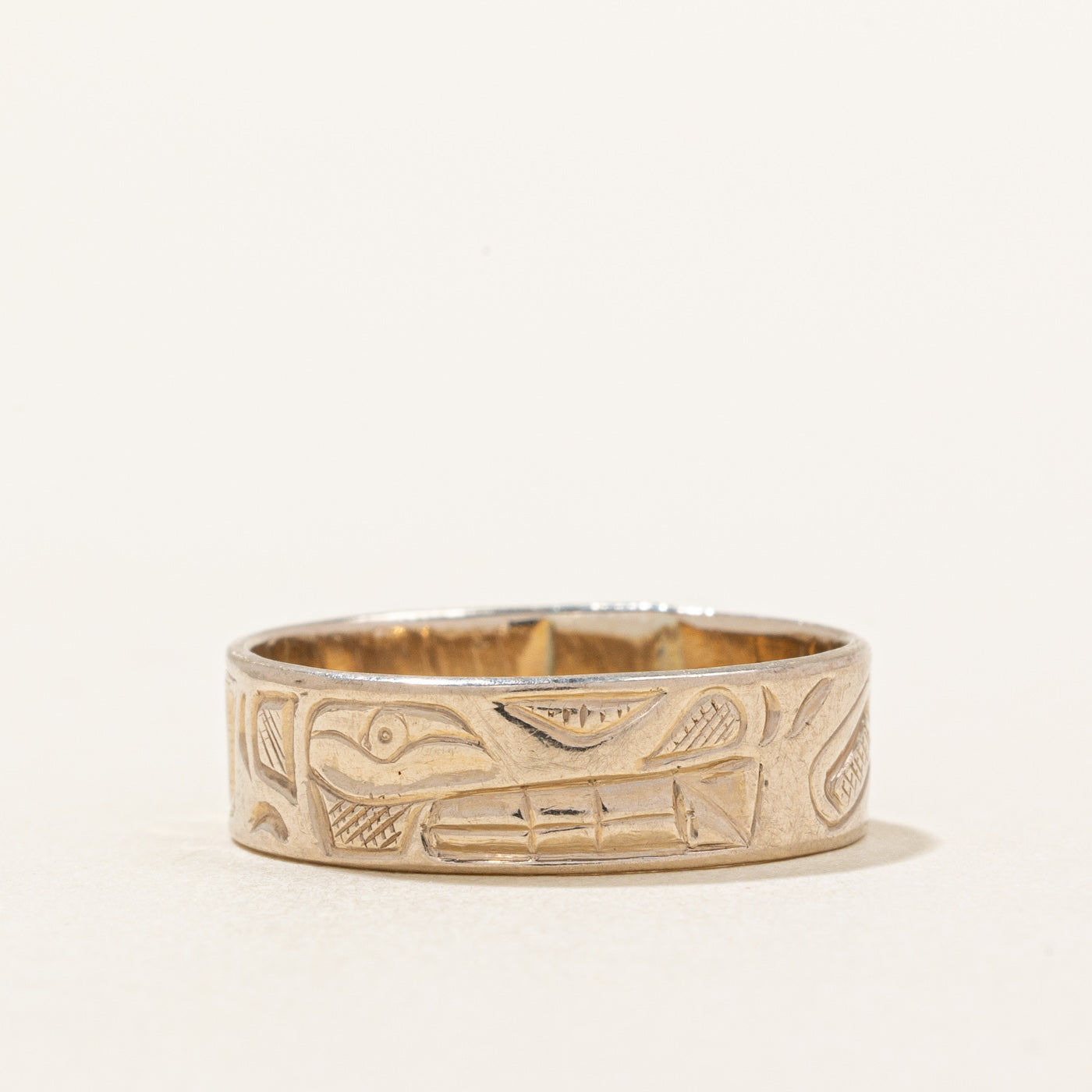 14k White Gold Indigenous Art Ring | SZ 6 |