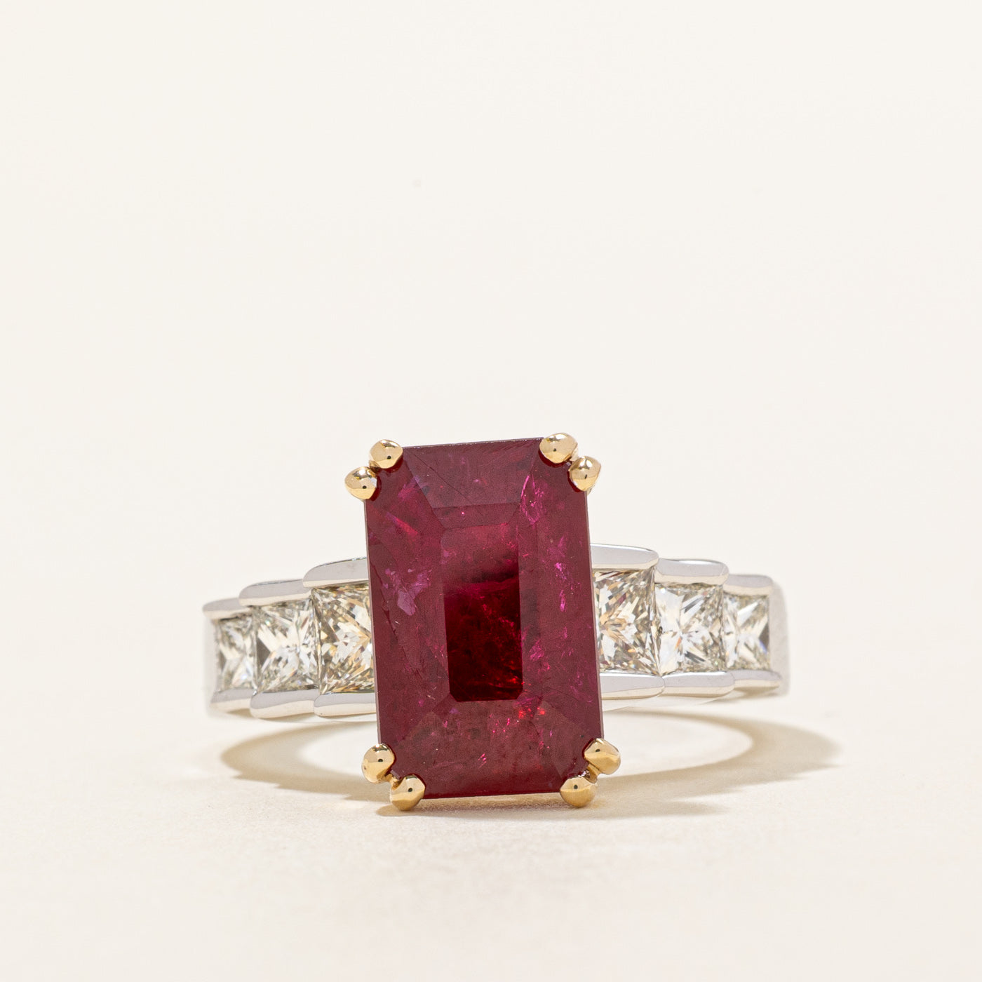 Glass Filled Ruby & Diamond Cocktail Ring | 4.40ct, 1.32ctw | SZ 6.75 |