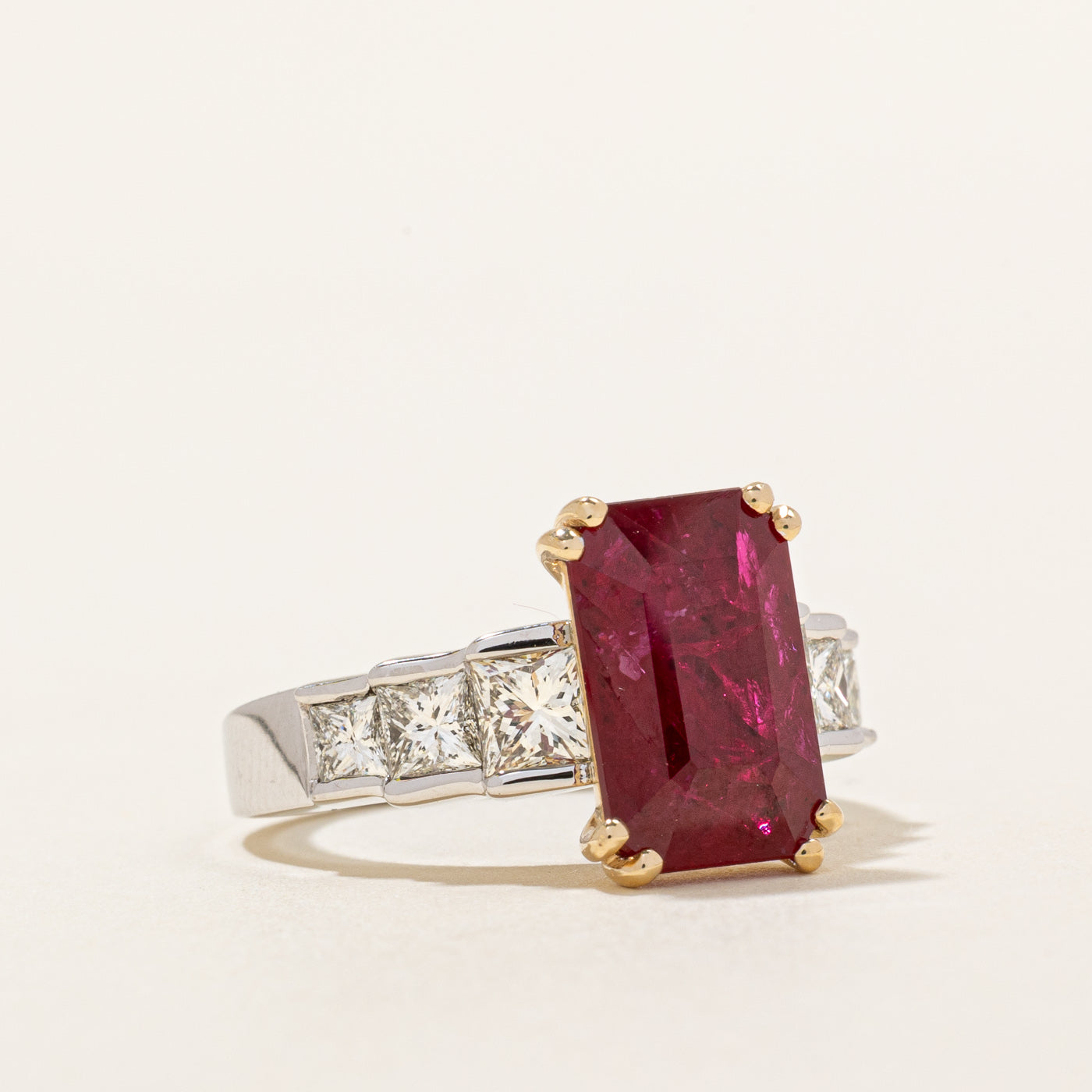 Glass Filled Ruby & Diamond Cocktail Ring | 4.40ct, 1.32ctw | SZ 6.75 |