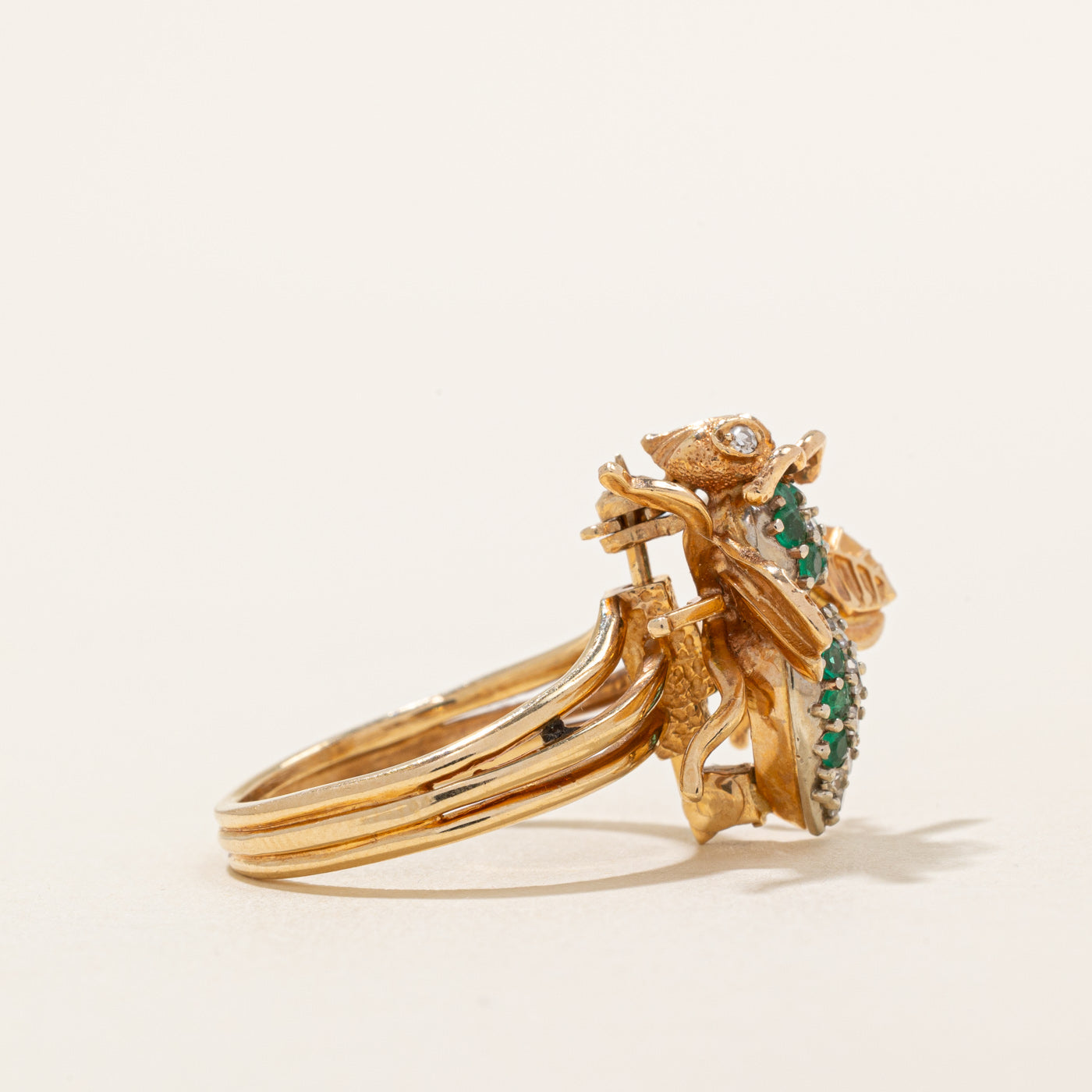 Emerald & Diamond Bumble Bee Ring | 0.17ctw, 0.14ctw | SZ 5.5 |