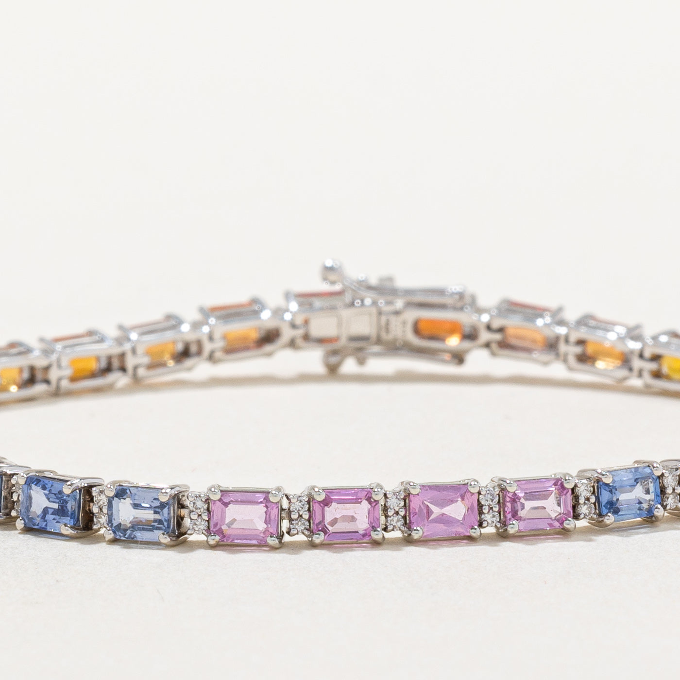 Rainbow Sapphire & Diamond Tennis Bracelet | 9.92ctw, 0.40ctw | 7" |