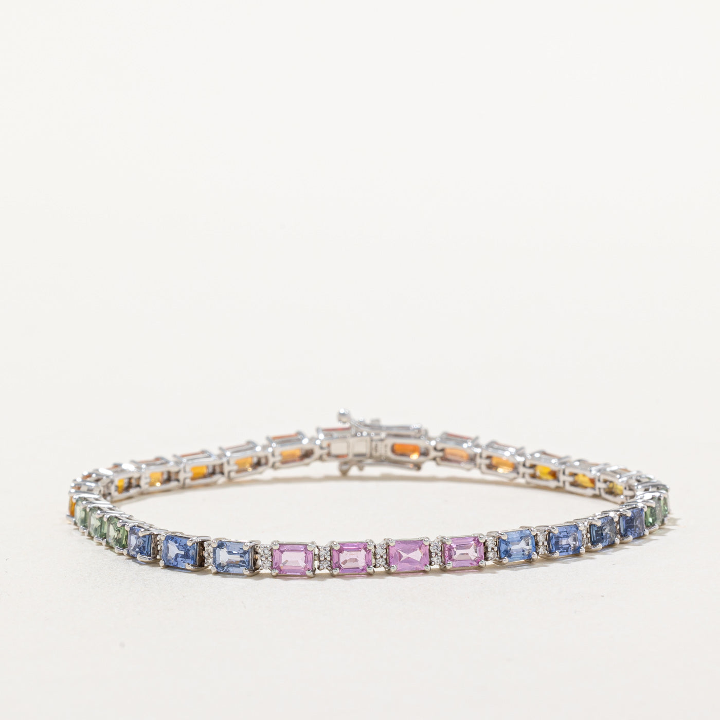 Rainbow Sapphire & Diamond Tennis Bracelet | 9.92ctw, 0.40ctw | 7" |