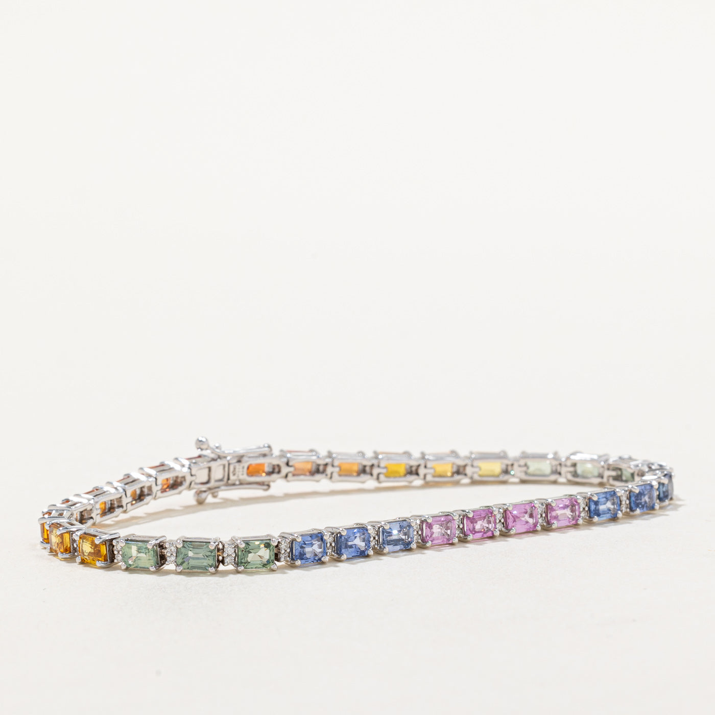 Rainbow Sapphire & Diamond Tennis Bracelet | 9.92ctw, 0.40ctw | 7" |