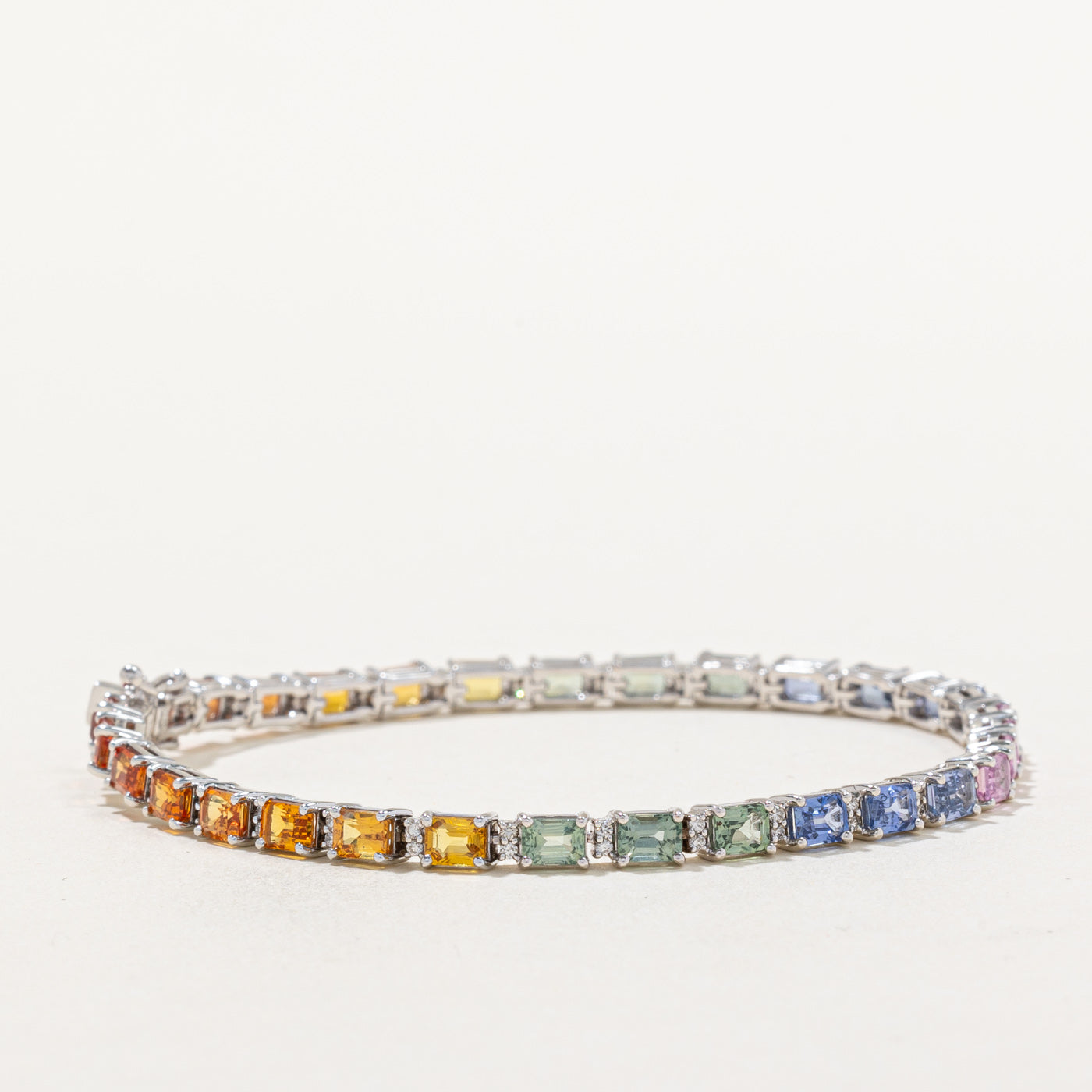 Rainbow Sapphire & Diamond Tennis Bracelet | 9.92ctw, 0.40ctw | 7" |