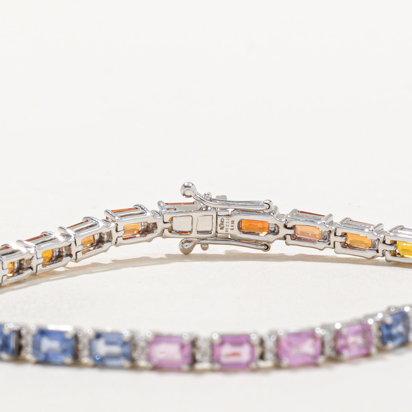 Rainbow Sapphire & Diamond Tennis Bracelet | 9.92ctw, 0.40ctw | 7" |