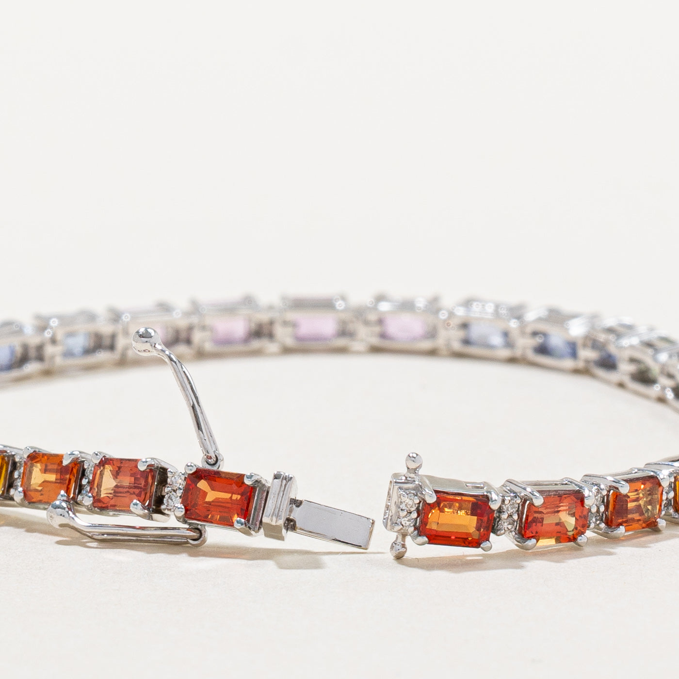 Rainbow Sapphire & Diamond Tennis Bracelet | 9.92ctw, 0.40ctw | 7" |