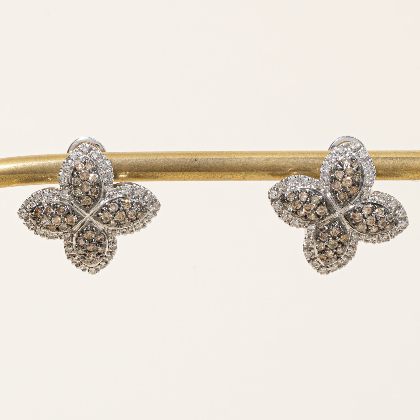 Champagne & White Diamond Flower Earrings | 1.08ctw, 0.36ctw |