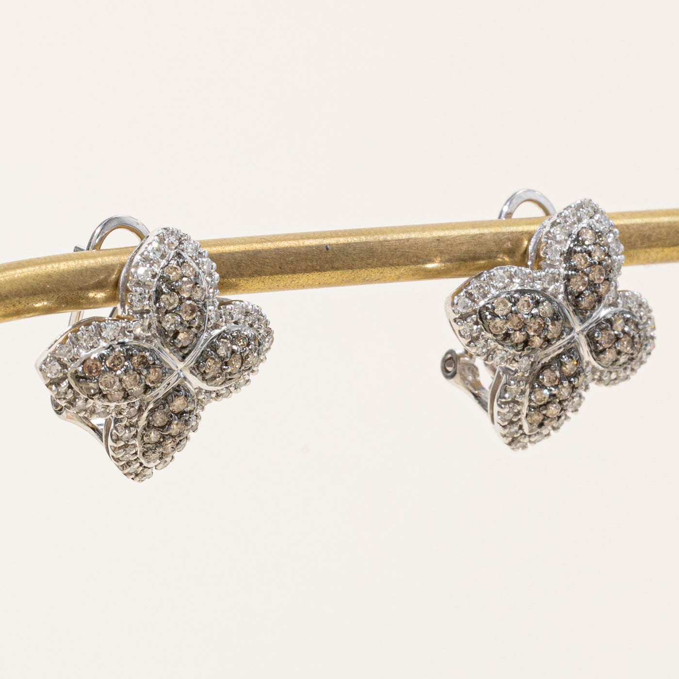 Champagne & White Diamond Flower Earrings | 1.08ctw, 0.36ctw |