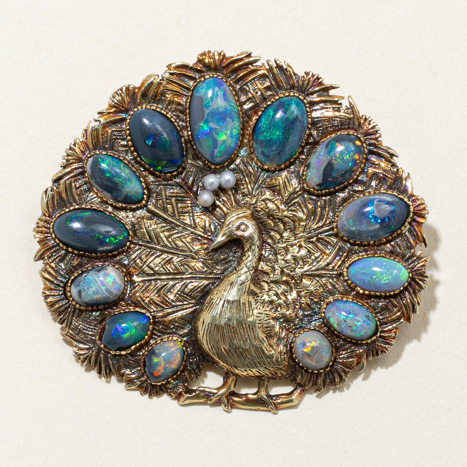 Vintage Peacock Opal & Pearl Brooch | 5.50ctw