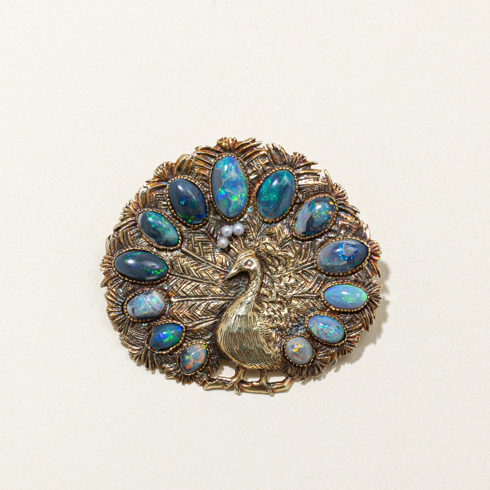 Vintage Peacock Opal & Pearl Brooch | 5.50ctw