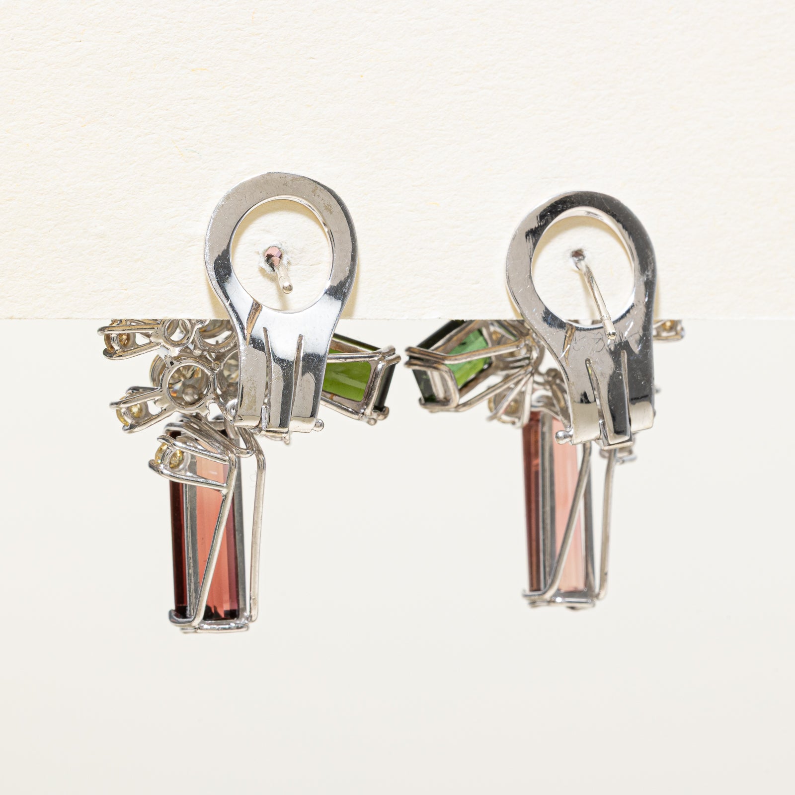 Multi Colour Tourmaline & Diamond Drop Abstract Earrings | 9.00ctw, 2.53ctw