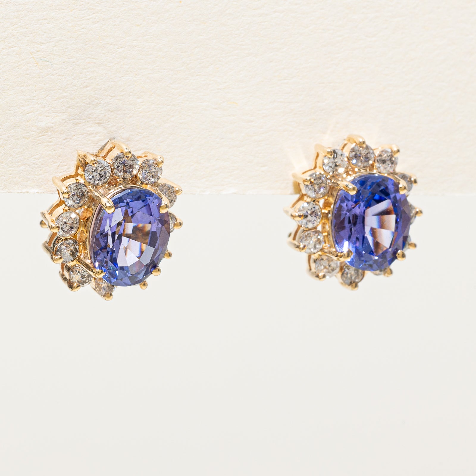 Tanzanite & Diamond Petal Stud Earrings | 5.00ctw, 1.20ctw